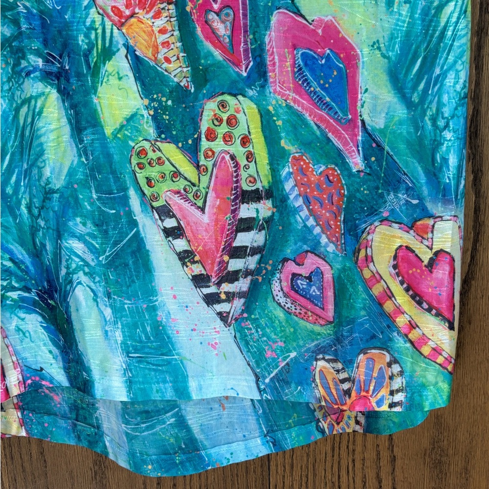Tropical beachy floral hearts art to wear women’s blouse top size M - Picture 4 of 8